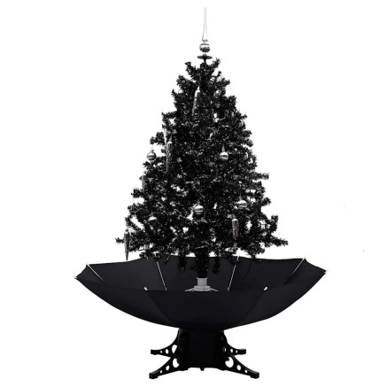Arbre de Noël neigeux avec base de parapluie Noir 140 cm PVC 2