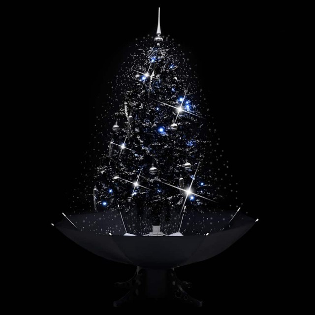 Arbre de Noël neigeux avec base de parapluie Noir 140 cm PVC
