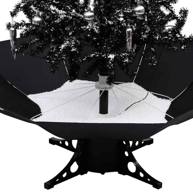 Arbre de Noël neigeux avec base de parapluie Noir 140 cm PVC