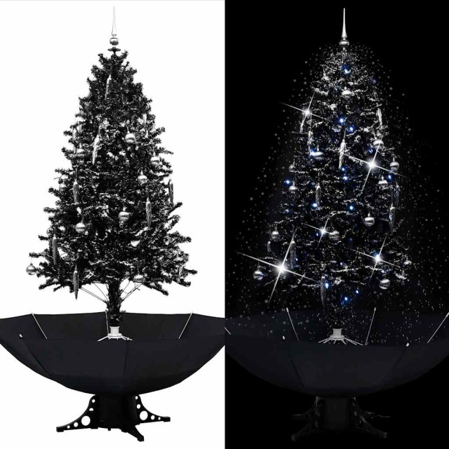 Arbre de Noël neigeux avec base de parapluie Noir 190 cm PVC