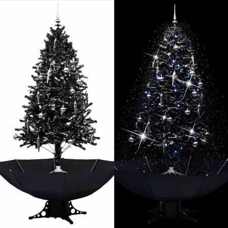 Arbre de Noël neigeux avec base de parapluie Noir 190 cm PVC