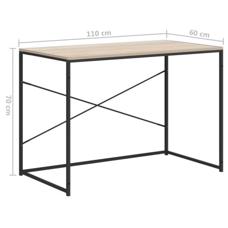 Bureau d'ordinateur Noir et chêne 110x60x70cm Bois d'ingénierie