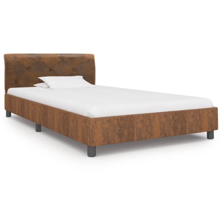 Cadre de lit sans matelas marron similicuir daim 100x200 cm 2