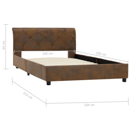 Cadre de lit sans matelas marron similicuir daim 100x200 cm