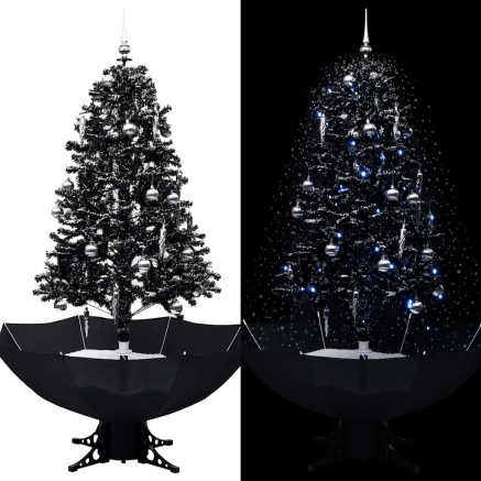 Arbre de Noël neigeux avec base de parapluie Noir 170 cm PVC