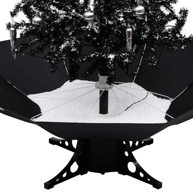 Arbre de Noël neigeux avec base de parapluie Noir 170 cm PVC