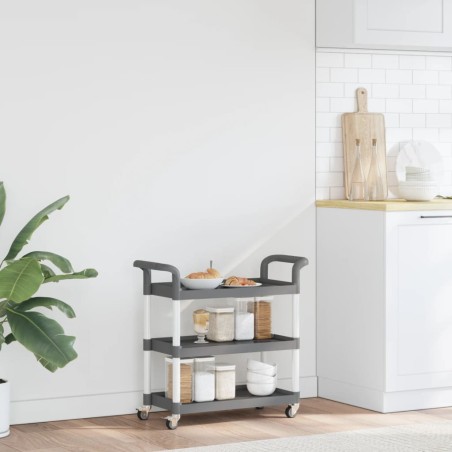 Chariot à 3 niveaux gris 77x34x72 cm aluminium