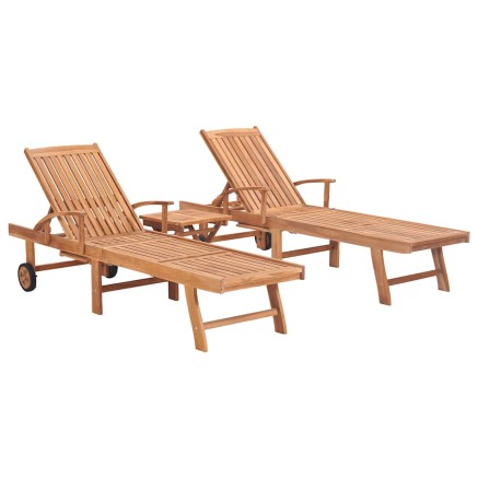 Chaises longues lot de 2 avec table Bois de teck solide