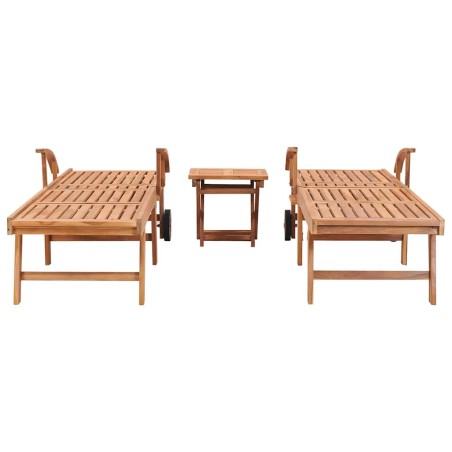Chaises longues lot de 2 avec table Bois de teck solide