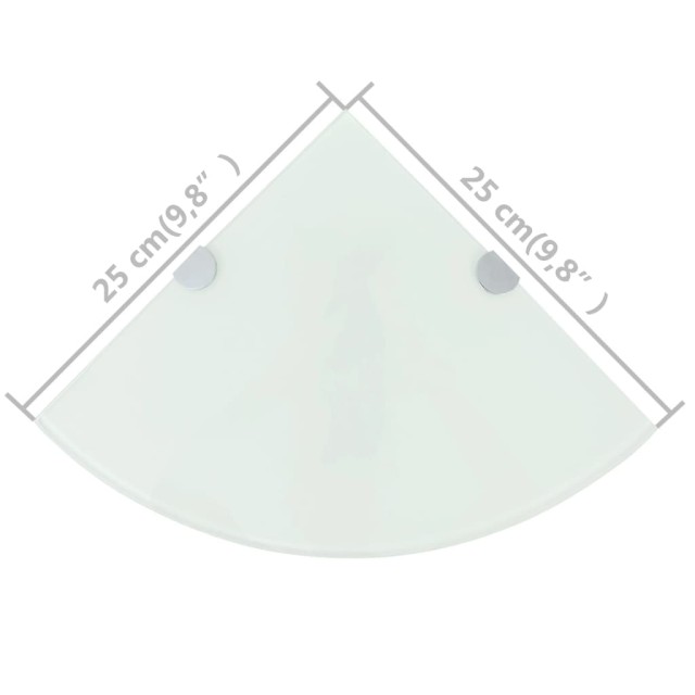 Étagères d'angle 2 pcs et supports chromés Verre Blanc 25x25 cm