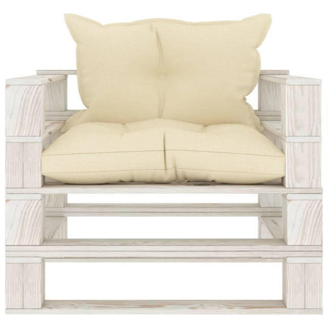 Canapé palette de jardin avec coussins crème Bois