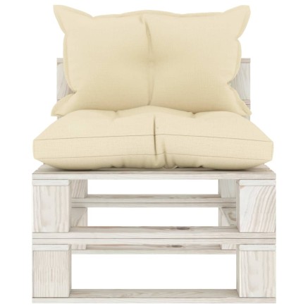 Canapé palette de milieu de jardin avec coussins crème Bois 2