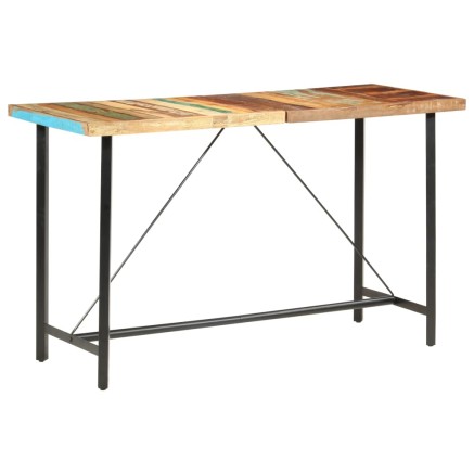 Ensemble de bar 9 pcs Bois de récupération et cuir véritable 2