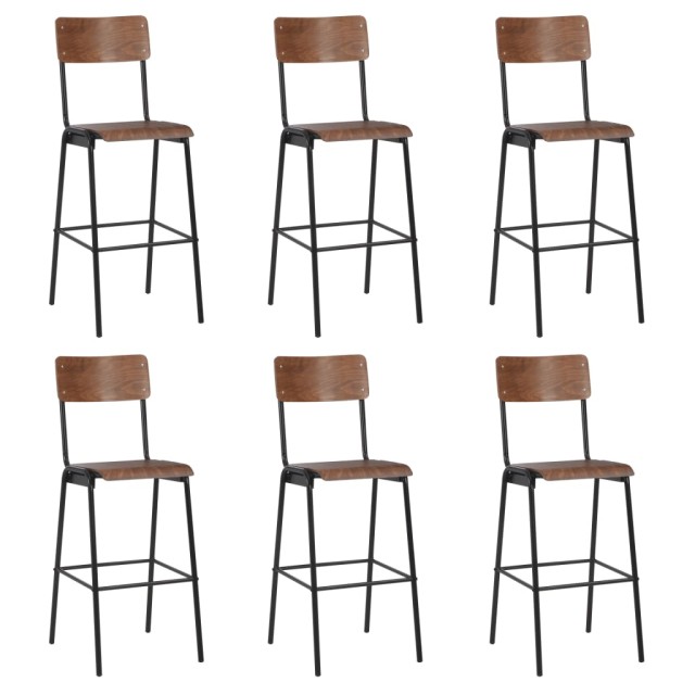Chaises de bar lot de 6 contreplaqué solide et acier