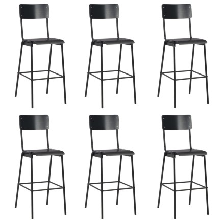 Chaises de bar lot de 6 noir contreplaqué solide et acier
