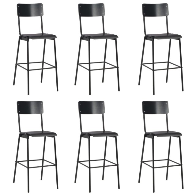 Chaises de bar lot de 6 noir contreplaqué solide et acier