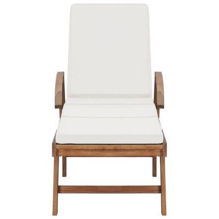 Chaises longues avec coussins 2 pcs Bois de teck solide Crème