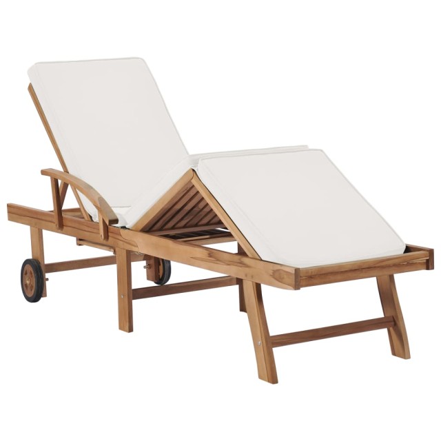 Chaises longues avec coussins 2 pcs Bois de teck solide Crème