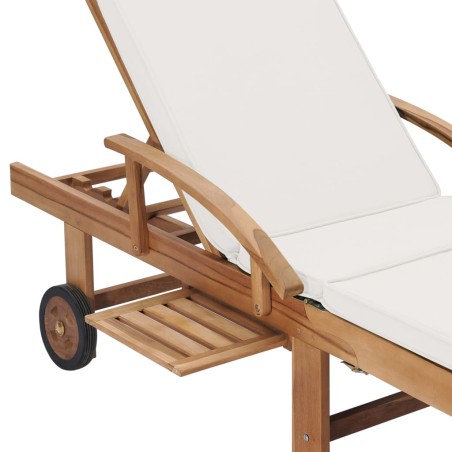 Chaises longues avec coussins 2 pcs Bois de teck solide Crème