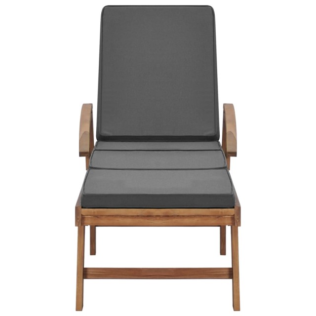 Chaises longues et coussins 2pcs Bois de teck solide Gris foncé