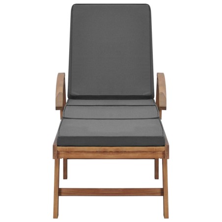 Chaises longues et coussins 2pcs Bois de teck solide Gris foncé