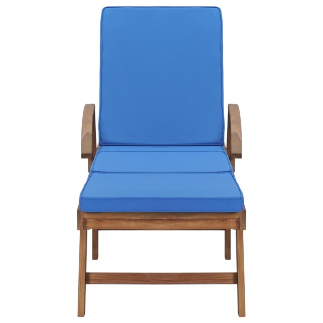 Chaises longues avec coussins 2 pcs Bois de teck solide Bleu