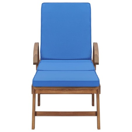 Chaises longues avec coussins 2 pcs Bois de teck solide Bleu
