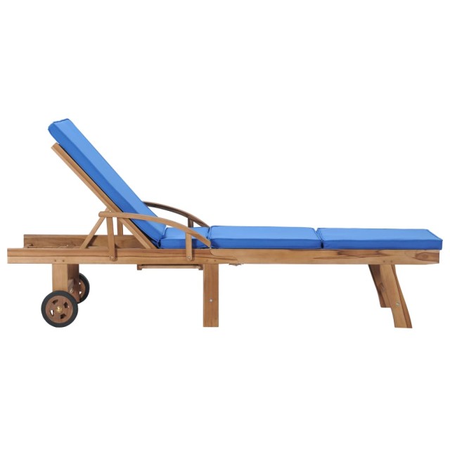 Chaises longues avec coussins 2 pcs Bois de teck solide Bleu