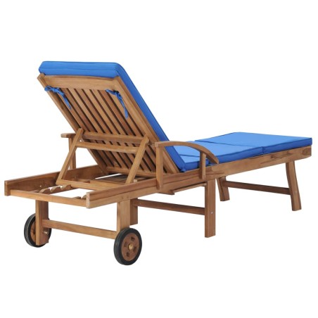 Chaises longues avec coussins 2 pcs Bois de teck solide Bleu