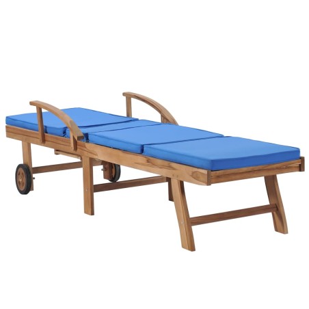 Chaises longues avec coussins 2 pcs Bois de teck solide Bleu