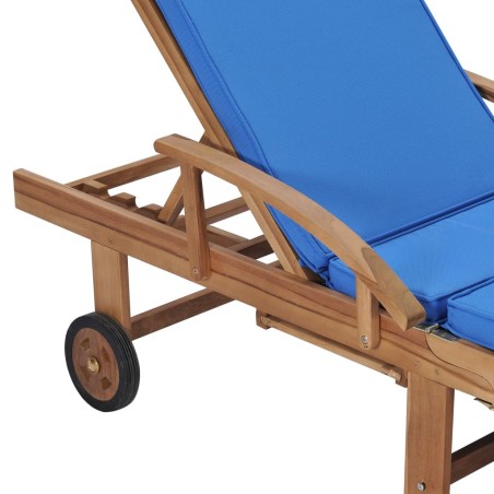 Chaises longues avec coussins 2 pcs Bois de teck solide Bleu