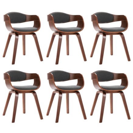 Chaises à manger lot de 6 bois courbé et tissu gris 2