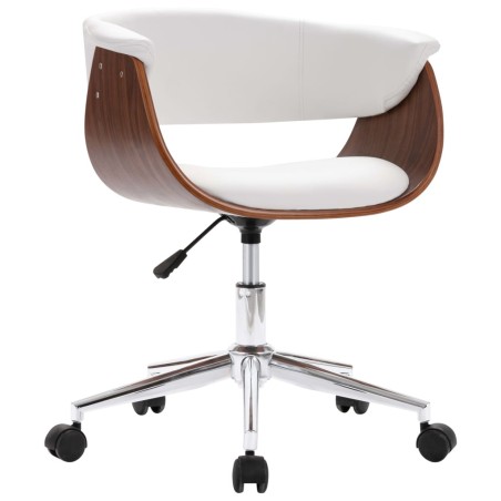 Chaise pivotante de bureau Blanc Bois courbé et similicuir
