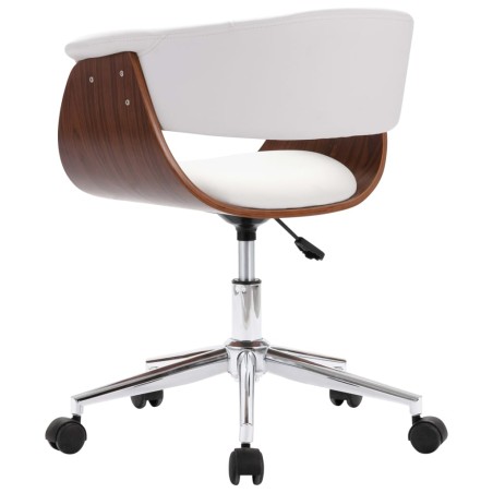 Chaise pivotante de bureau Blanc Bois courbé et similicuir