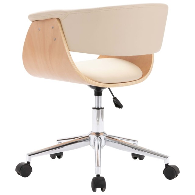 Chaise pivotante de bureau Crème Bois courbé et similicuir