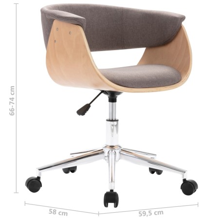 Chaise pivotante de bureau Taupe Bois courbé et tissu