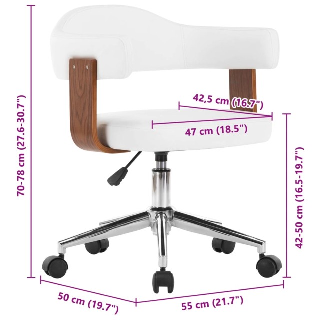 Chaise pivotante de bureau Blanc Bois courbé et similicuir