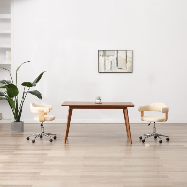 Chaise pivotante de bureau Crème Bois courbé et similicuir