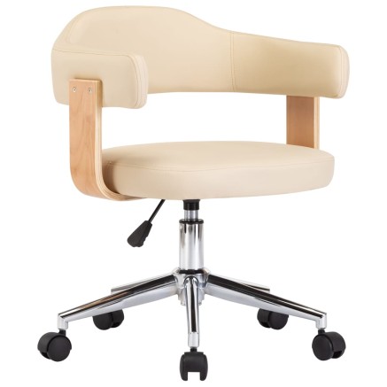 Chaise pivotante de bureau Crème Bois courbé et similicuir 2