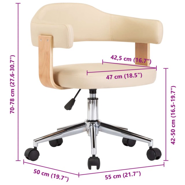 Chaise pivotante de bureau Crème Bois courbé et similicuir