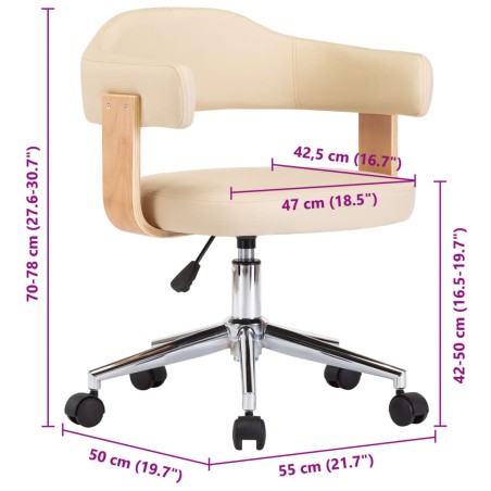 Chaise pivotante de bureau Crème Bois courbé et similicuir