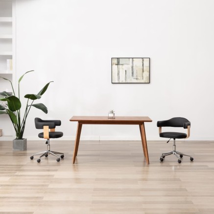 Chaise pivotante de bureau Noir Bois courbé et similicuir