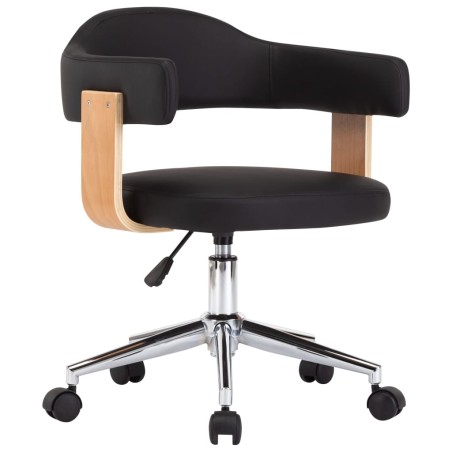 Chaise pivotante de bureau Noir Bois courbé et similicuir