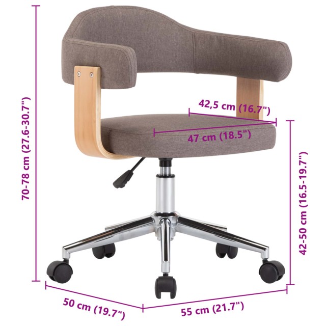 Chaise pivotante de bureau Taupe Bois courbé et tissu