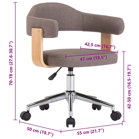 Chaise pivotante de bureau Taupe Bois courbé et tissu