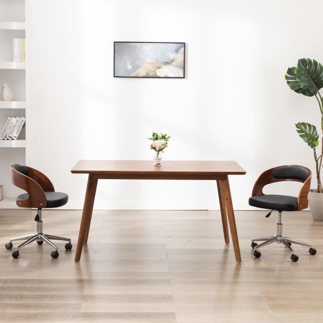 Chaise pivotante de bureau Noir Bois courbé et similicuir
