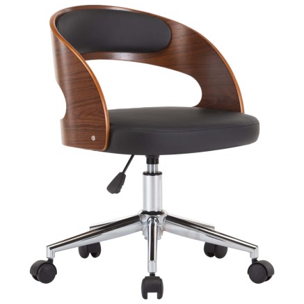 Chaise pivotante de bureau Noir Bois courbé et similicuir 2
