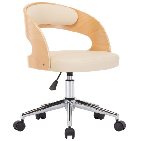 Chaise pivotante de bureau Crème Bois courbé et similicuir
