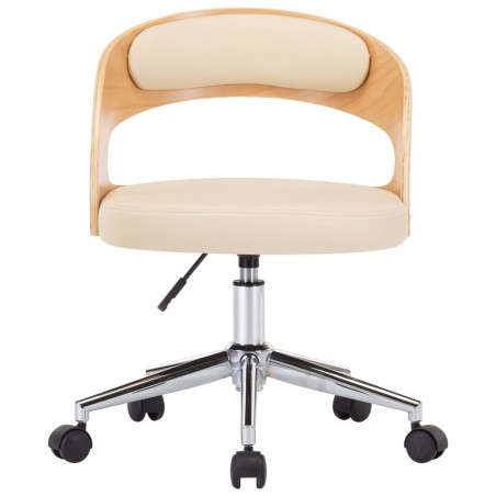 Chaise pivotante de bureau Crème Bois courbé et similicuir