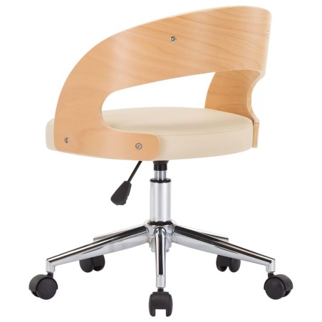Chaise pivotante de bureau Crème Bois courbé et similicuir